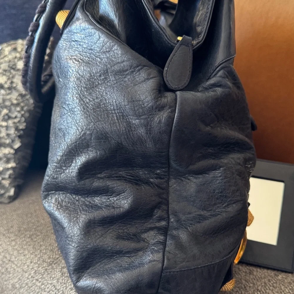 Vintage Balenciaga Marine Blue Leather Giant 21 Gold Brief Bag